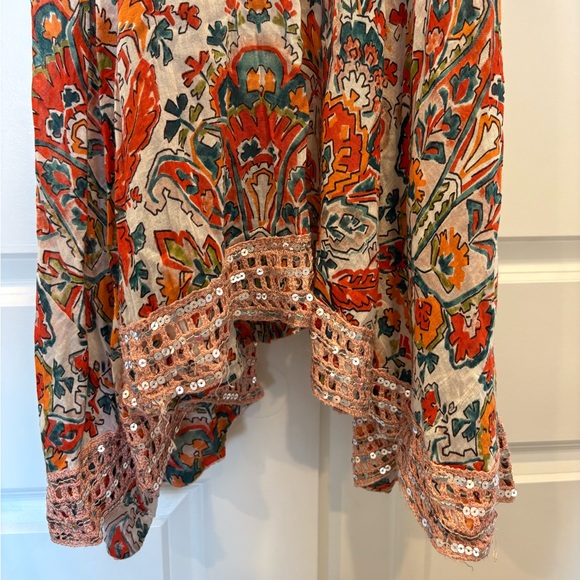 Free People One Paisley Sequin Shark Bite Hem Boho Slip Dress, Size M - Picture 4 of 5